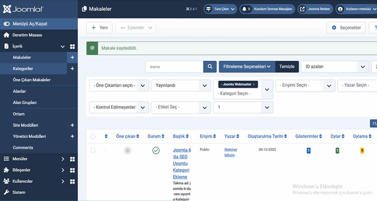Joomla 6 'da SEO Uyumlu Kategori Ekleme